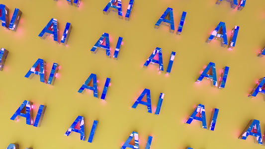 Repeating blue and silver AI letters on a solid yellow background