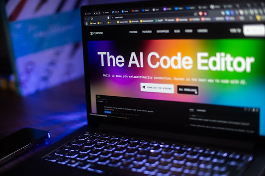 Laptop displays the ai code editor website.