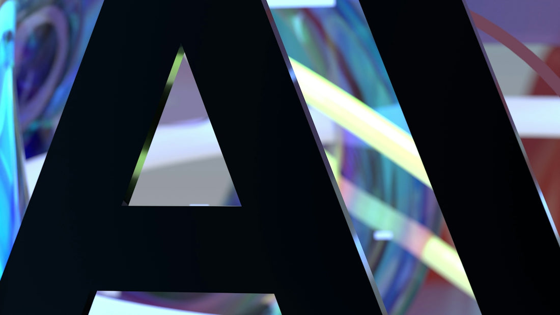 Partial view of dark ai letters over colorful abstract background