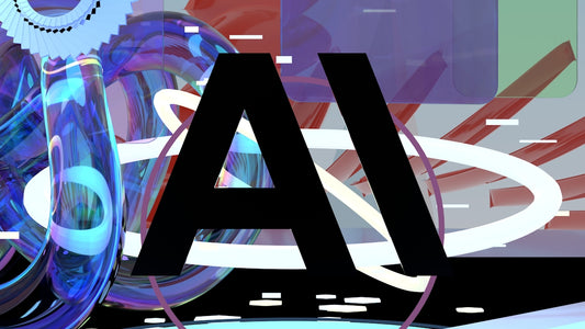 Bold 'ai' text with vibrant abstract digital elements.